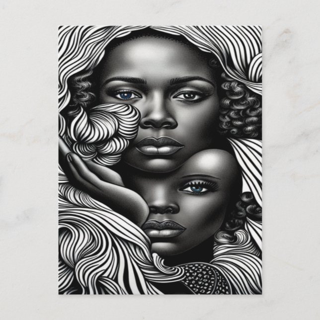 Carte Postale Femmes afro-américaines Abstraites noires et blanc (Devant)