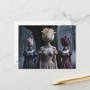 Carte Postale Femmes avec des têtes de tulipe Forêt hantée