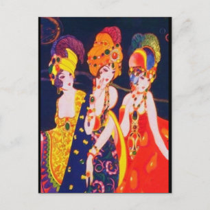 Carte Postale Femmes décorées de couleurs vintages avec bijoux