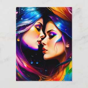 Carte Postale Femmes en amour avec les cheveux arc-en-ciel