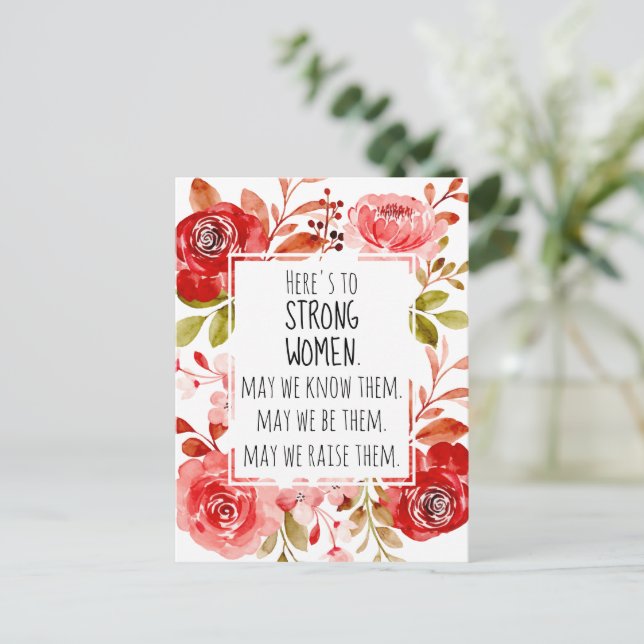 Carte Postale Femmes fortes Cadre de rose florale rose rouge (Debout devant)