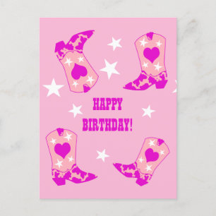 Carte Postale Femmes Modernes Bottes Western Cowgirl Rose Fête d