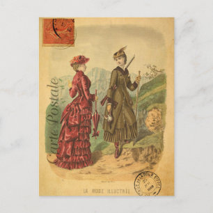 Carte Postale Femmes vintages avec vêtements de mode français
