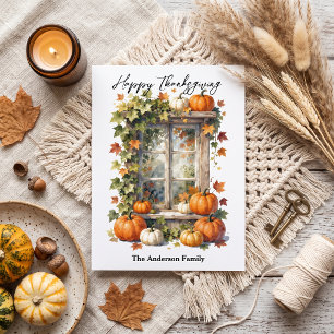 Carte Postale Fenêtre Rustique Citrouilles Orange d'Automne Acti