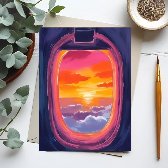 Carte Postale Fenêtre Siège Coucher de soleil Avion Peinture de  (Créateur téléchargé)