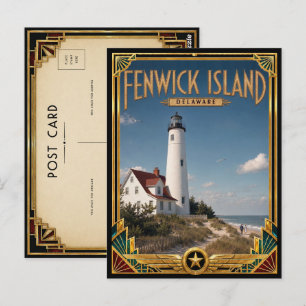 Carte Postale Fenwick Island Delaware Art Déco Doré Vintage