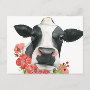 Carte Postale Ferme à pavot - Vache aux fleurs