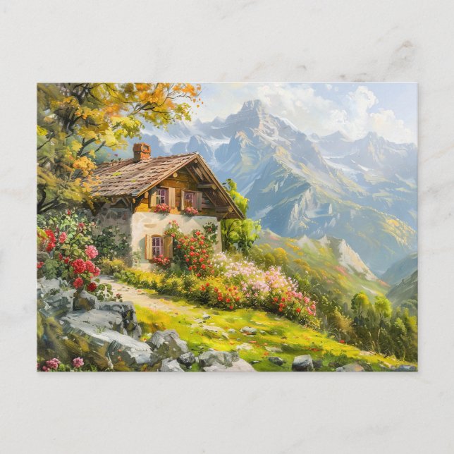 Carte Postale Ferme alpine avec vue sur la vallée (Devant)