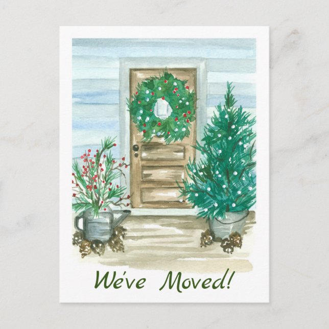 Carte Postale Ferme Porte de Noël Wreath Nous avons déménagé (Devant)