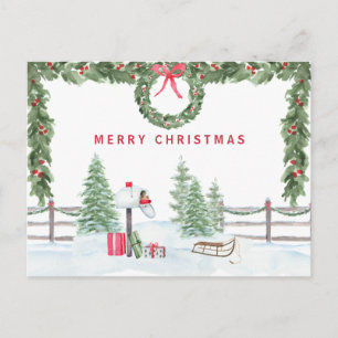 Carte Postale Ferme Rustique Joyeux Noël Scène de courrier