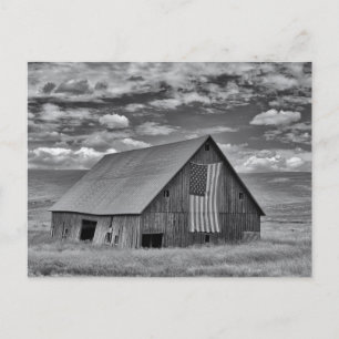 Carte Postale Fermes   BW American Flag Barn Scene