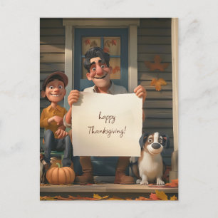 Carte Postale Fermier, son fils et le chien de famille