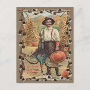 Carte Postale Fermier Turquie Citrouille Corn Shock Feathers