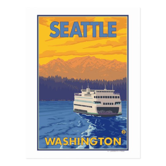Carte Postale Ferry et montagnes - Seattle, Washington