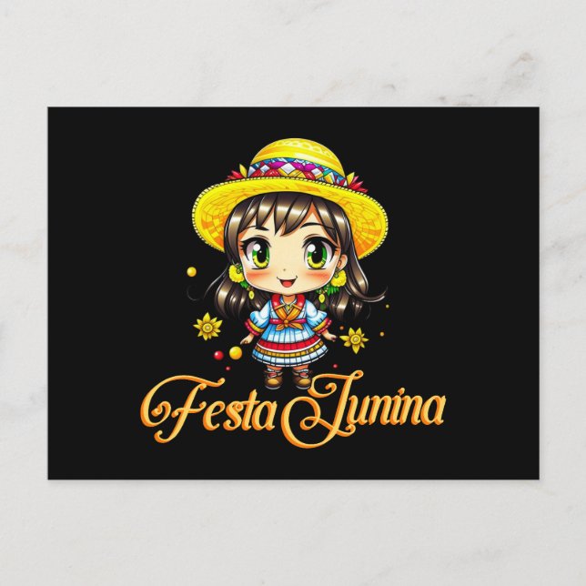 Carte Postale Festa Junina Cute Farm Girl (Devant)