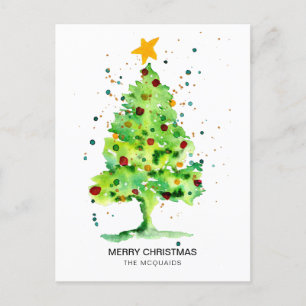 Carte postale Festif Arbre de Noël Aquarelle