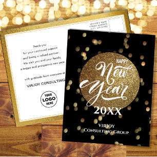 Carte Postale Festif Bokeh Gold Confetti Élégant Black Business