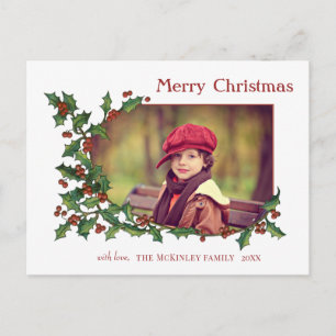 Carte Postale Festif Colorful Holly, Salutation & Photo