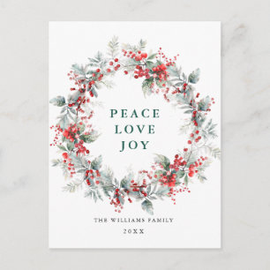 Carte Postale Festif Holly Berry Noël Wreath Holiday
