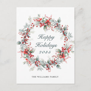 Carte Postale Festif Holly Berry Noël Wreath Holiday