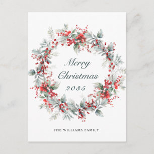 Carte Postale Festif Holly Berry Noël Wreath Holiday