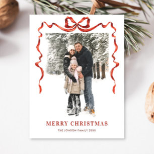 Carte Postale Festif Noël Boho Red Bow Ribbon 2 Photo