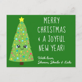 Carte Postale Festif Vert Kawaii Arbre de Noël Joyeux Noël