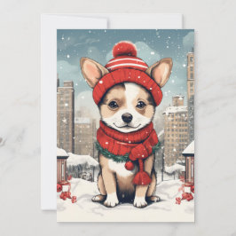 Carte postale Festin Noël avec chien adorable