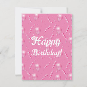 Carte postale festive avec ballons roses et confet
