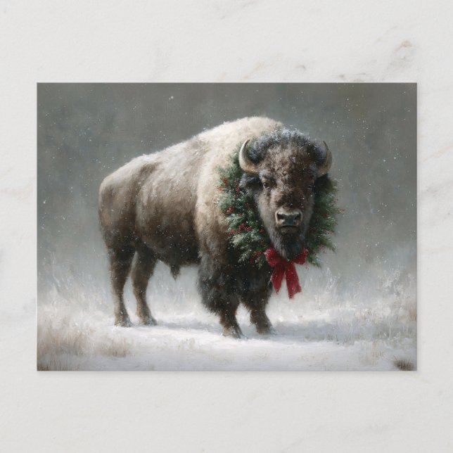 Carte Postale Festive Bison with Holiday Wreath (Devant)