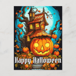 Carte Postale Festive Haunted Treehouse   Bonne Halloween