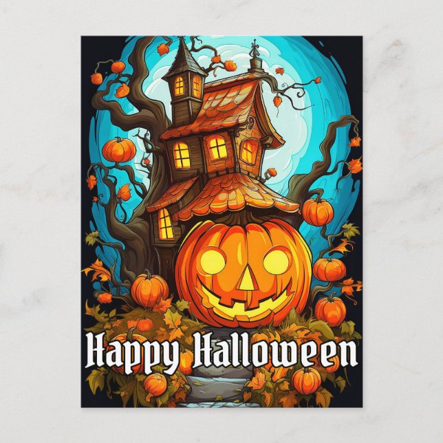 Carte Postale Festive Haunted Treehouse | Bonne Halloween (Devant)