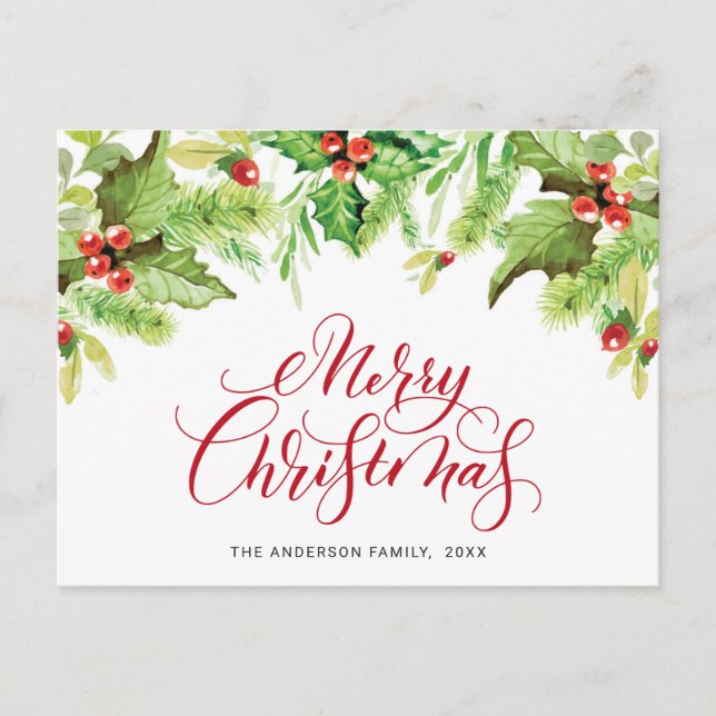 Carte Postale Festive Holly Berry Joyeux Noël (Devant)