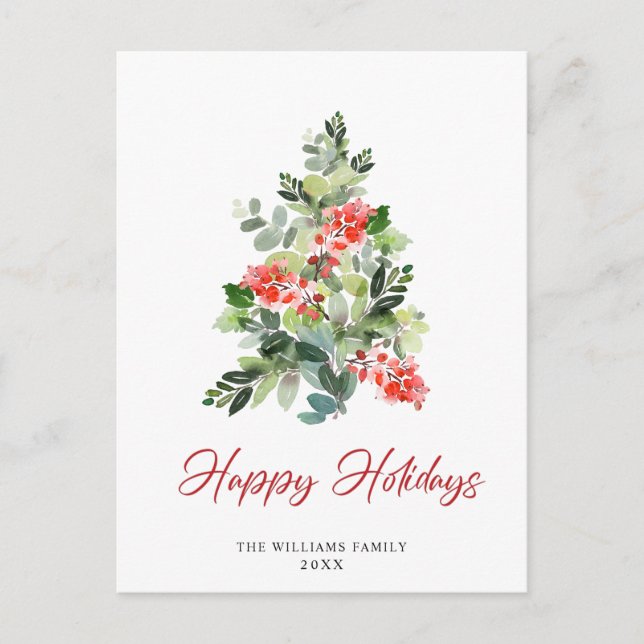 Carte Postale Festive Holly Noël Arbre Salutation vacances (Devant)