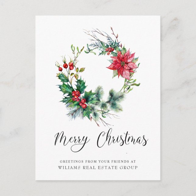 Carte Postale Festive Holly Wreath Entreprise Noël (Devant)