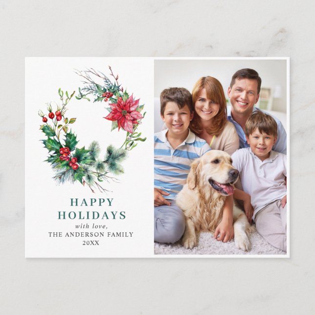 Carte Postale Festive Holly Wreath Joyeux Noël de Noël (Devant)