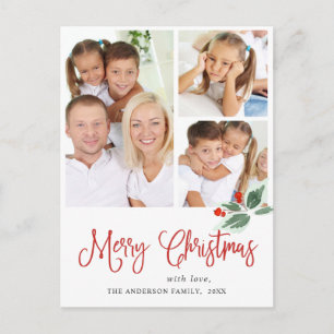 Carte Postale Festive Holly Wreath Noël Salutation vacances