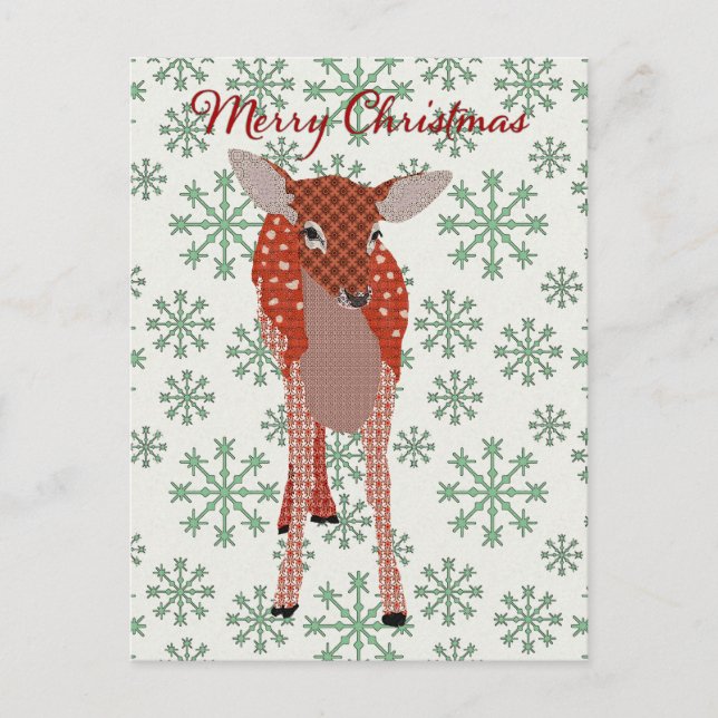 Carte postale Festive Red Fawn Green Snowflake Chr (Devant)