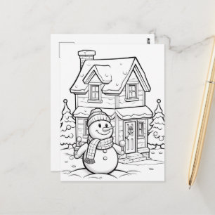 Carte Postale Festive Snowman enfants coloration