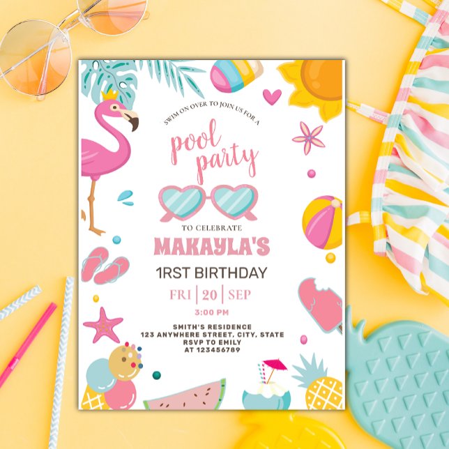 Carte Postale Fête au bord de la piscine | Fête d'anniversaire s (Créateur téléchargé)