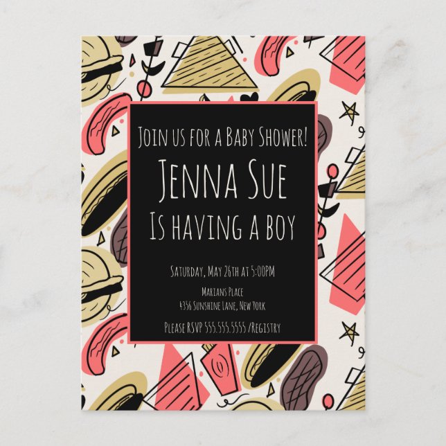 Carte Postale Fête bébé douches de l'été gril Doodles BBQ (Devant)