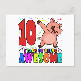 Carte Postale Fête d'anniversaire 10 ans avec cochon qui dab - F