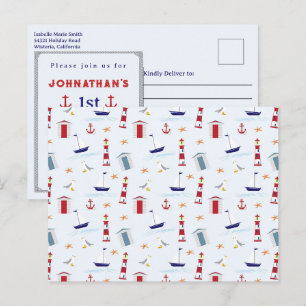 Carte Postale Fête d'anniversaire 1 an motif phare nautique 