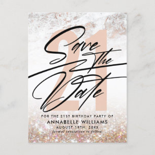 Carte Postale Fête d'anniversaire 21 ans Rose Gold Marble Enregi