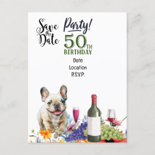 Carte Postale Fête d'anniversaire 50 ans avec bouledogue françai