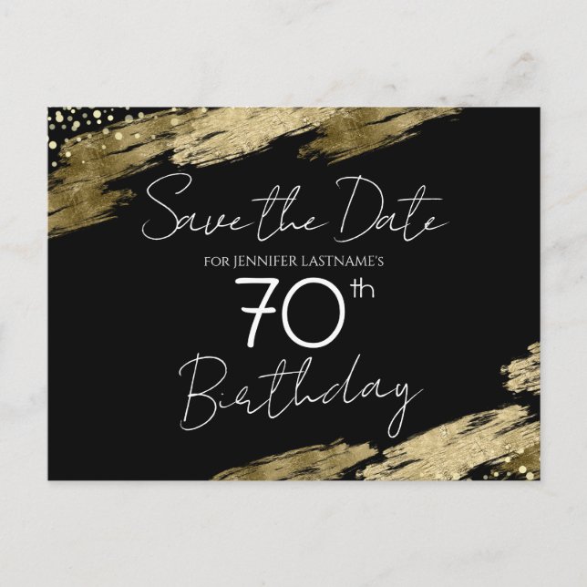 Carte Postale Fête d'anniversaire 70 ans Or Noir Save the Date (Devant)