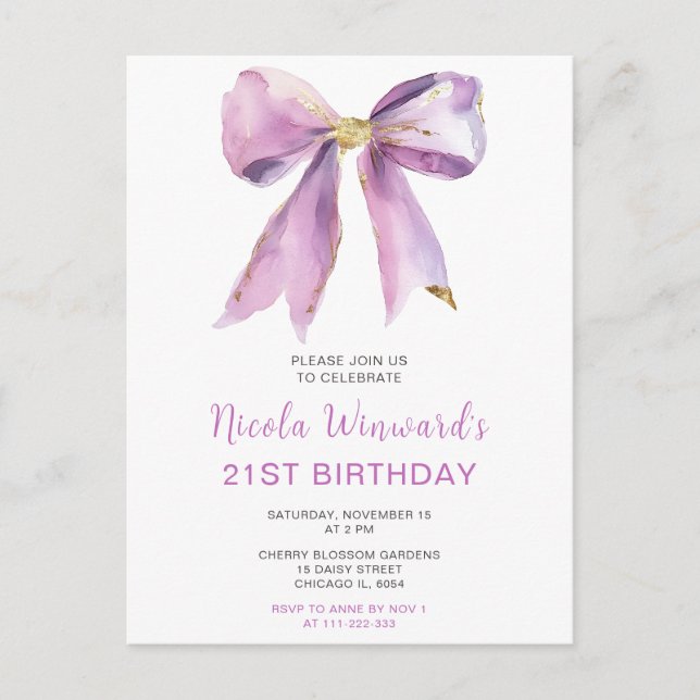Carte Postale Fête d'anniversaire à ruban coquet violet (Devant)
