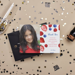 Carte Postale Fête d'anniversaire à thème fraise, merci les thèm