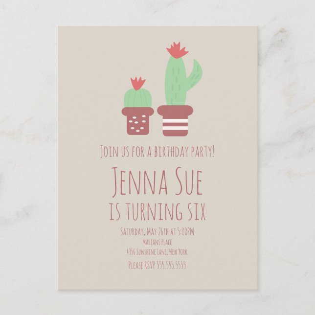 Carte Postale Fête d'anniversaire avec des plantes de cactus mod (Devant)