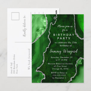 Carte Postale Fête d'anniversaire avec marbre d'agate vert et ar